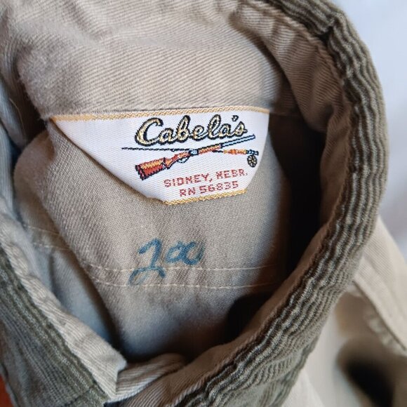 Vintage Men's Cabela's Hunting Shirt Small Corduroy Collar Khaki 1990's Nebraska - Picture 4 of 7
